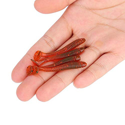 Tbest 50 Pcs 5cm Soft Fishing Lures, Plastic Fishing Bait T-Tail Grub Worm Baits Fish Tackle Accessory 9 Colors - color: Red