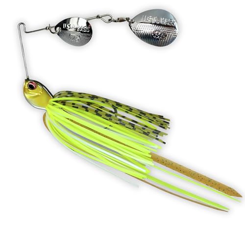 USA BASS Tackle Apache Attack Spinnerbait Type II Largemouth Smallmouth Spotted Bass Premium Fishing Bait Handtied Skirt Custom Blades Heavy Duty Hook New for 2025 - color: Electric Gill, size: 1/2oz - Colorado/Colorado