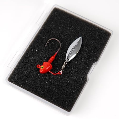 6-Pack Underspin Jig Heads with 100% Brass Blade (Never Rust) - 3/16oz, 1/4oz, 3/8oz, 1/2oz - Bass & Saltwater Fishing - color: Red, size: 1/4oz