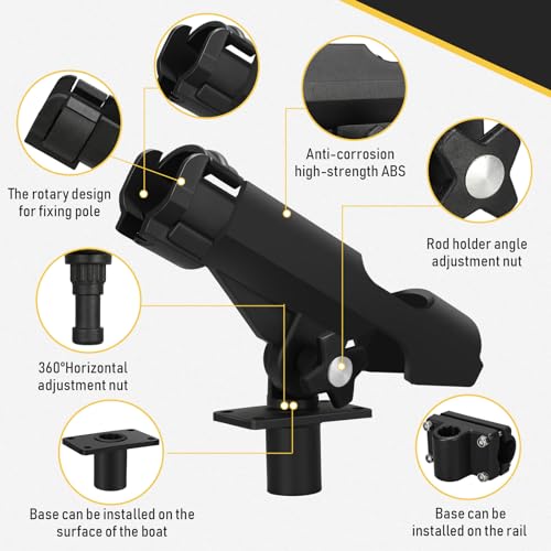 Threlaco Fishing Rod Holder for Boat Adjustable Rod Racks with Side Mount Bulk Swivel Pole Holders for Boats with Combo Mount, Fishing Accessories, Black