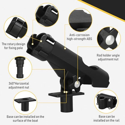 Threlaco Fishing Rod Holder for Boat Adjustable Rod Racks with Side Mount Bulk Swivel Pole Holders for Boats with Combo Mount, Fishing Accessories, Black