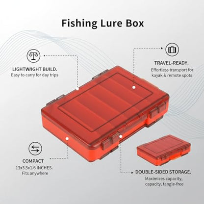 Double-Sided Fishing Lure Box, Slim PU Leather Tackle Organizer for Kayak & Travel, 13 x 3.3 x 1.6 Inches - color: Orange