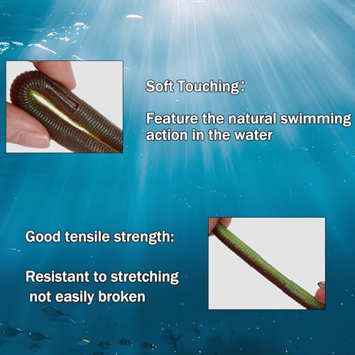 Soft Plastic Worms for Bass Fishing 20pcs FS/RE-09 | Salted ,Soft Plastic ,Fishing Lures ,with Hook Slot ,5.31in ,Saltwater Freshwater ,Bass Baits - color: Color D