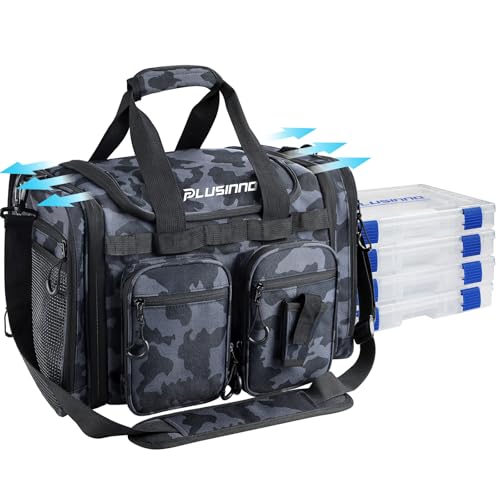 PLUSINNO Tackle Bag - Expandable Fishing Bag for Saltwater & Freshwater - Water Resistant Fishing Gear - color: Tackle Bag Wih Tackle Boxes