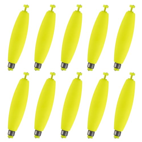 Alwonder 10-Pack Fishing Bobbers Floats, Weighted Bobbers for Fishing Cigar EVA Foam Snap-on Floats Corks Floaters Buoys for Crappie Bass Panfish Bluegills Trout - color: Yellow, size: 1.4IN - 3/32OZ