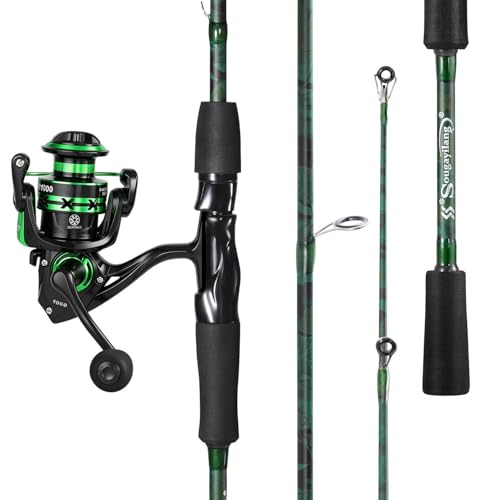 Sougayilang Fishing Rod Reel Combos,Two Pieces Fiberglass Durable and Strong Spinning Pole with Smooth Reel Available for Freshwater Catching Bass, Trout, Catfish - style: With Ms20 Reel