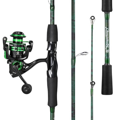 Sougayilang Fishing Rod Reel Combos,Two Pieces Fiberglass Durable and Strong Spinning Pole with Smooth Reel Available for Freshwater Catching Bass, Trout, Catfish - style: With Ms20 Reel