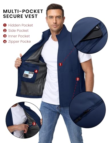 Eisctnd Mens Lightweight Quick Dry Vest Sleeveless Outdwear Utility Jacket | Utility Sleeveless Vest with Multi Pockets, Outerwear Hiking Fishing Photography Camping Travel Outdoor - color: Darkblue, size: X-Large