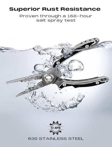 HOOK-EZE Anti-Twist Fishing Pliers with Multi-Function Design, 7.1" Saltwater 17-4 Stainless Steel Fishing Gear with G10 Handles, Split Ring Pliers, Fish Hook Remover Tool - Black/White - color: Black/White