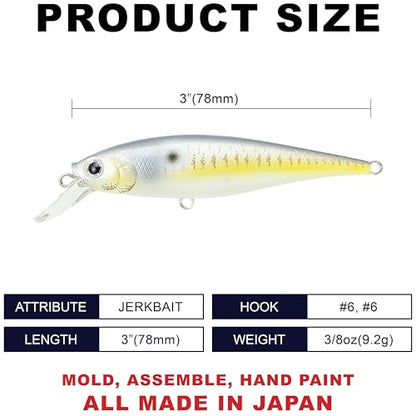 LUCKY CRAFT Pointer 78SP Fishing Lures, 3" Freshwater Bass & Trout Lures, Suspending 4ft-5ft Depth, Jerkbait, Bass Fishing Gear and Accessories, Ghost & Aurora - color: 426 Gold Threadfin Shad