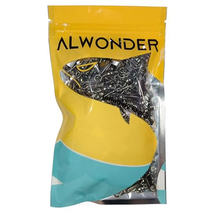 Alwonder 100-Pack Fishing Snap Swivels, Barrel Swivels Fishing Tackle with Snaps Freshwater, Stainless Steel Safty Interlock Snap Swivel Black Nickel Coated Lure Hook Connector Quick Change Clips - size: #1-95LB-2.2"