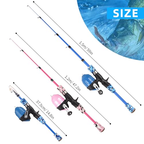 Kids Fishing Rod and Reel Combo, 47in/59inTelescopic Fishing Pole Portable Fishing Kits Lightweight with Fishing Lures Fishing Lines Fishing Hooks - color: Pink, size: 1.5m
