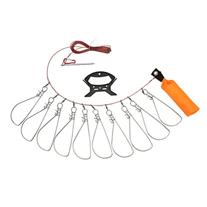 VBESTLIFE Fish Stringer Kit,Live Fish Lock with Foam Stick Steel Wire Fishing Lock Buckle Fish Stringer Kit for Outdoor Fishing(10 Buckles)
