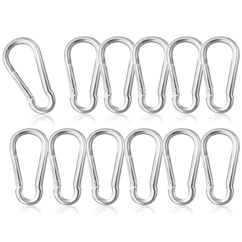 12 Pack 2" Heavy Duty Carabiner Clips, M5 Sliver Galvanized Steel Spring Snap Hooks, Rust-Resistant Keychain Clips for Hammock, Camping, Hiking, Fishing, Swing Set - color: Silver, size: M5-2"