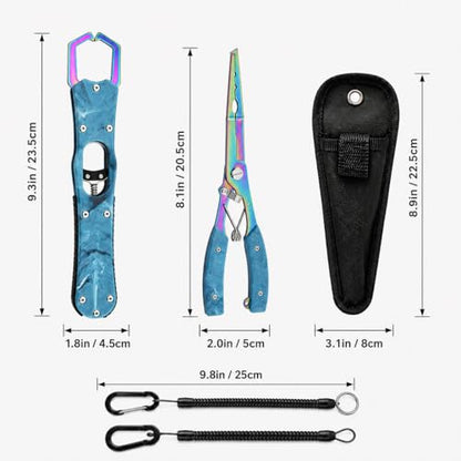 YINEE Fishing Pliers and Fish Lip Gripper Set, Stainless Steel Fishing Gear, Saltwater Hook Remover Split Ring Tool - color: Blue-Fishing Pliers&Fish Lip Grippe