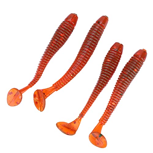50PCS Fishing Lures Bass Worm Bait, 5cm Soft Plastic Fishing Lures T Tail Grub Worm Baits Fish Tackle Accessory - color: Red