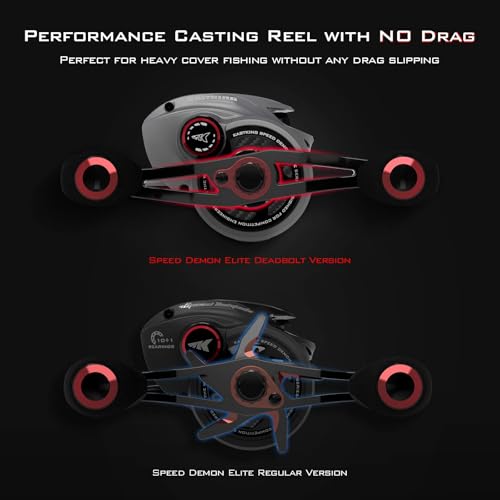 KastKing Speed Demon Elite Fishing Reel, World's Fastest 10.5:1 Gear Ratio/Deadbolt Baitcasting Reel, 10+1 Shielded Stainless Steel BB, CNC Lightweight Aluminum Frame, Available in Skipping Version - color: Deadbolt- No Drag- 7.4:1- Right
