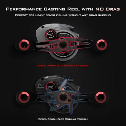 KastKing Speed Demon Elite Fishing Reel, World's Fastest 10.5:1 Gear Ratio/Deadbolt Baitcasting Reel, 10+1 Shielded Stainless Steel BB, CNC Lightweight Aluminum Frame, Available in Skipping Version - color: Deadbolt- No Drag- 7.4:1- Right