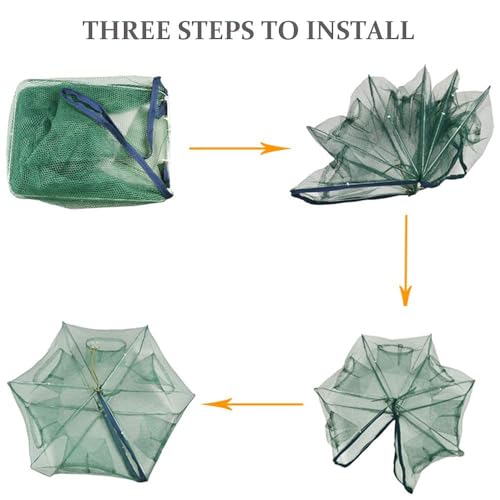 Foldable Fish Trap,Minnow Crawfish Crab Crayfish Bait Net,Portable Shrimp | 1/2 Pcs Crawdad Cast,Nylon Mesh Steel Frame,Durable Lightweight Zipper,Entrances 360 Design,Lakes Rivers Sink Catch - color: 1Pc 6 holes