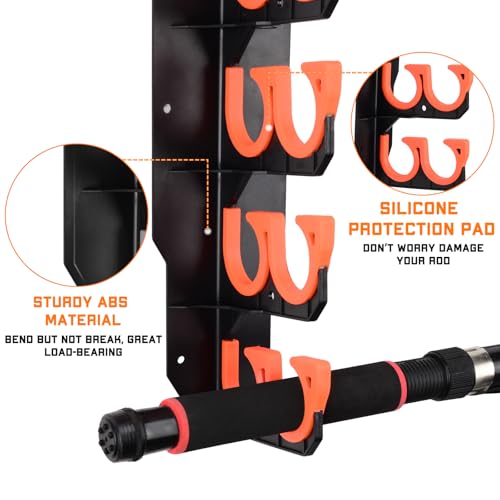 Hikeen Fishing Rod Holders, Fishing Pole Holders for Garage, Wall or Ceiling Mounted Fishing Rod Rack Holds Up to 10 Rods(2 Pack) - style: Orange-2Pack