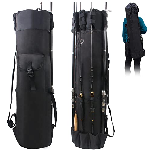 Multifunction Fishing Pole Bag - Waterproof Rod Reel Bag Carrier Case, Durable Canvas Tackle Large Storage Gift for Men Travel, Black - color: Black