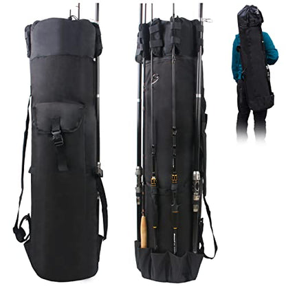 Multifunction Fishing Pole Bag - Waterproof Rod Reel Bag Carrier Case, Durable Canvas Tackle Large Storage Gift for Men Travel, Black - color: Black
