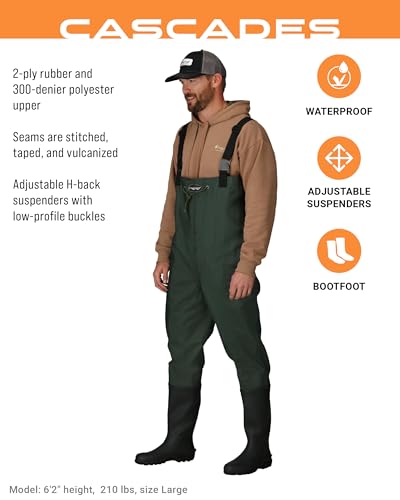 FROGG TOGGS Cascades 2-ply Poly/Rubber Waterproof Fishing Bootfoot Chest Wader for Fishing - color: Cleated, size: 12