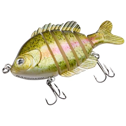 BASSDASH SwimPanfish Multi Jointed Panfish Bluegill Swimbaits Hard Topwater Bass Lures Fishing Lure Crank Saltwater 3.5in/0.85oz - color: Rainbow