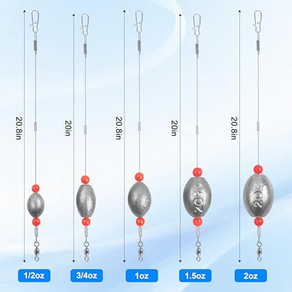 SILANON Pre-Rigged Carolina rig Saltwater Grouper Rig Egg Sinker Flounder Rigs with 10 Circle Hooks Steel Wire Leader for Catfish Snapper Flounder Halibut Redfish Surf Fishing Bottom Rig - size: 2oz Egg sinker Rig(4pcs)+Circle hooks(10pcs)