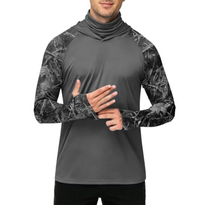 Men's UPF 50+ UV Protection Fishing Shirt with Face Mask Long Sleeve Quick Dry Breathable Sun Hoodie for Beach - color: A Black, size: Small