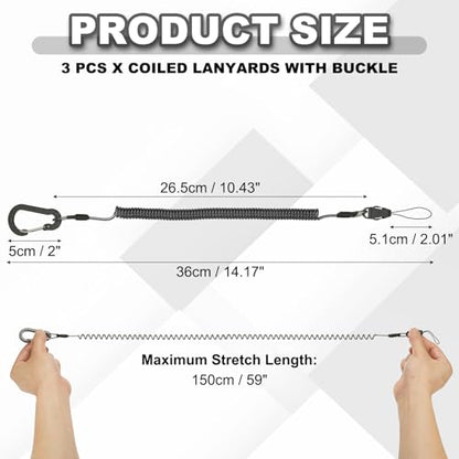 PATIKIL Coiled Lanyards with Buckle Retractable Safety Ring and Quick Release Detachable Buckle for Fishing Equipment - color: Black, size: 59 Inch