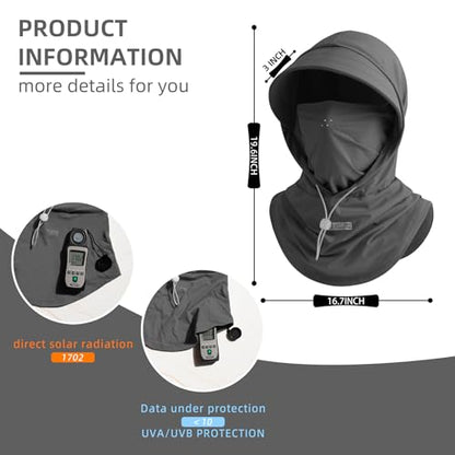 Cooling Breathable Balaclava Full Face Mask with Wide Brim Sun UV Protection Hood for Men Women Fishing Motorcycle Skiing - color: Dark Gray