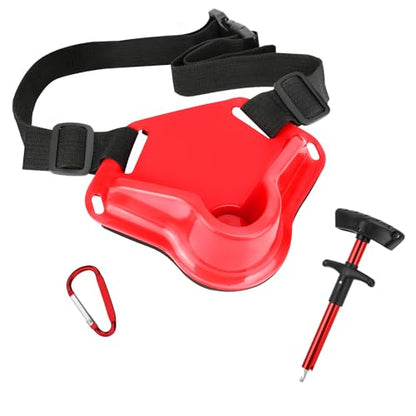 SANLIKE 2PCS Adjustable Fishing Fighting Belt ABS Rod Waist Support Tackle | Soft EVA cushion eases belly pressure, quick adjust waist strap, deep rod slot, bonus metal clip for small tackle storage - color: Red Fishing Belt & Hook Remover