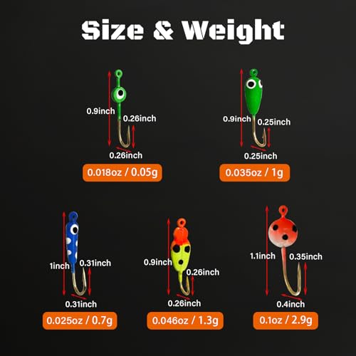 Ice Fishing Jigs Luminous Ice Fishing Lures Glowing Jig Gear Winter Fishing Jigging for Crappie Pike Panfish Walleye Perch Bluegill 6pcs/20pcs - color: B-20PCS