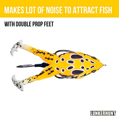 LUNKERHUNT - Frog Bait for Bass Fishing | Soft Hollow Body Weedless Frog for Bass Fishing and Trout | Weedless Realistic Bait Frog Lure, Freshwater with Sharp Hooks Lures and Double Propellers Feet - style: Sunrise