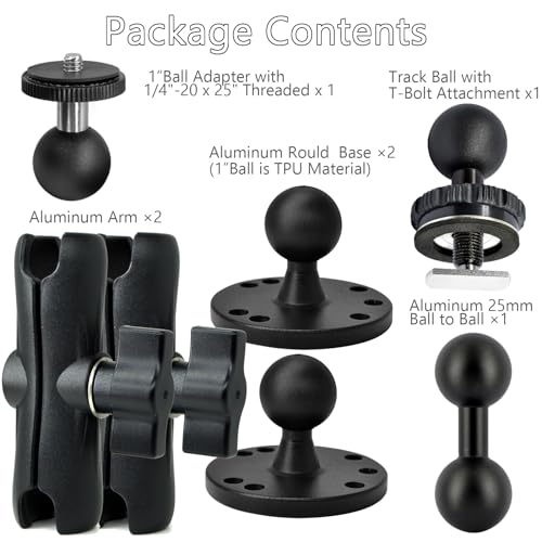 VAUBORTTI 1" Ball Mount for Garmin Striker 4,Aluminum Extension Arm with AMPS Round Plate – Fish Finder, ELD Mount – Compatible with RAM B Size Kit – T-Bolt Track System