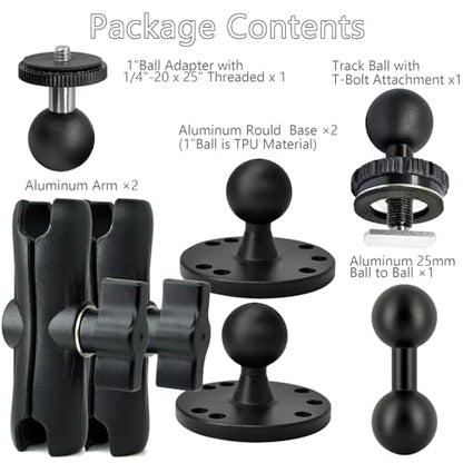 VAUBORTTI 1" Ball Mount for Garmin Striker 4,Aluminum Extension Arm with AMPS Round Plate – Fish Finder, ELD Mount – Compatible with RAM B Size Kit – T-Bolt Track System