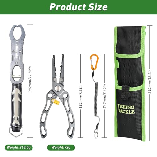 Fishing Pliers,Fish Lip Gripper & Scale Combo - Saltwater Resistant Fishing Tools Kit,Multitool Hook Remover and Split Ring Pliers with Sheath,Fishing Gear,Fishing Gifts for Men - size: Gripper + Pliers