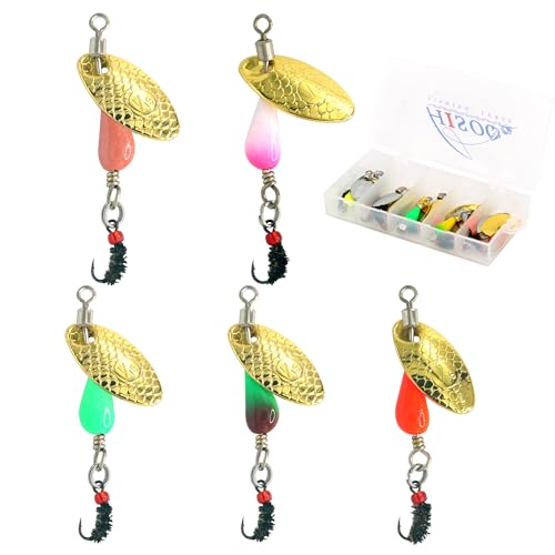 Trout Spinners - Fly Trout Fishing Lures for Bass Salmon Pike, Smallmouth Bass Lures with Brass Spinner for Lake River Fishing - color: Style D-0.1oz/5PCS