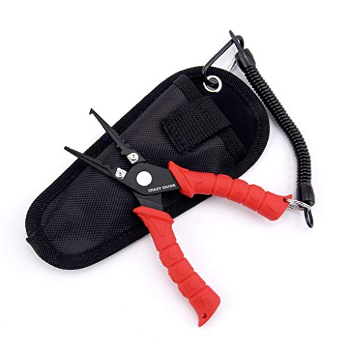 Fishing Pliers, Stainless Steel Fishing Tools, Saltwater Resistant Fishing Gear, Tungsten Carbide Cutters, Split Ring Pliers, Hook Remover with Coiled Lanyard and Sheath - color: Red - 6" Split Ring Nose