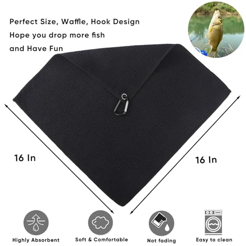 Microfiber Fishing Towel with Clip – 3 Pack 16"x16" Super Absorbent & Quick-Dry Towel for Fishing, Swimming, Camping, Car Detailing – Ultra-Soft, Lint-Free, Lightweight(Blue-Grey-Black) - color: Blue-grey-black