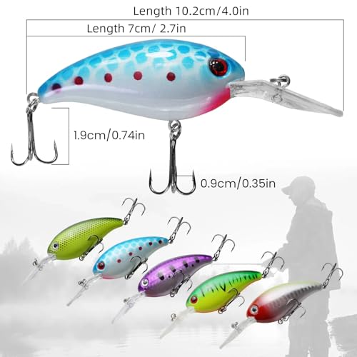 Minnow Crank Baits Fishing Lures Kit Crankbaits with Hooks for Saltwater Freshwater, Lure kit for Trout Bass Salmon Fishing