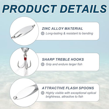 Fishing Spoons Lures, Metal Saltwater Treble Trout Lures Jigging Spoon with Treble Hooks Spinner Baits for Freshwater - color: Silver, size: 7g / 1/4oz