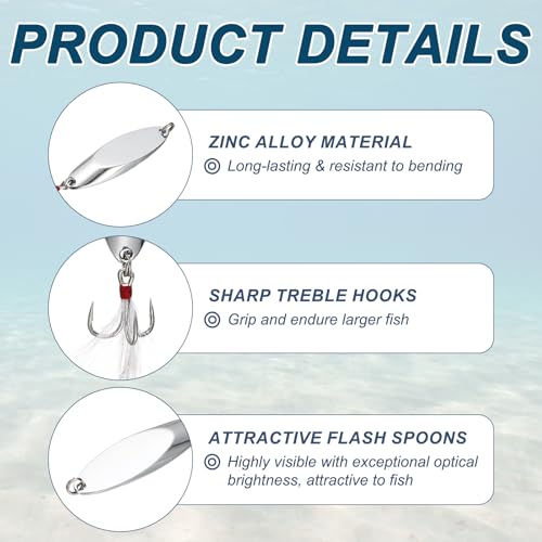 Fishing Spoons Lures Metal Saltwater Treble Trout Lures Jigging Spoon with Treble Hooks Spinner Baits for Freshwater - color: Silver, size: 5g / 1/5oz