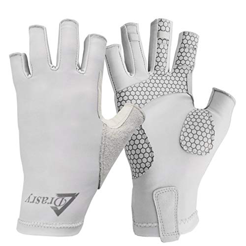 Drasry UV Protection Fishing Fingerless Gloves - Men & Women UPF 50+ SPF Gloves for Fishing, Kayak, Paddling, Hiking, Sailing, Rowing - color: Gray, size: Small