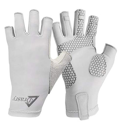 Drasry UV Protection Fishing Fingerless Gloves - Men & Women UPF 50+ SPF Gloves for Fishing, Kayak, Paddling, Hiking, Sailing, Rowing - color: Gray, size: Small