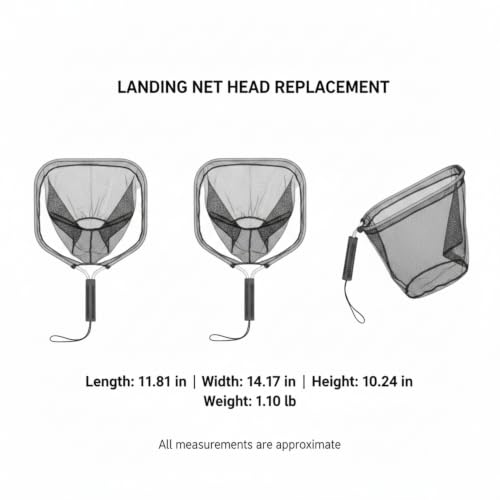 Rubber Mesh Landing Net Head Replacement, Aluminum Alloy Frame for Freshwater Fishing, Smooth Surface Design (1 Pack) - size: 11.81 x 14.17 x 10.24"