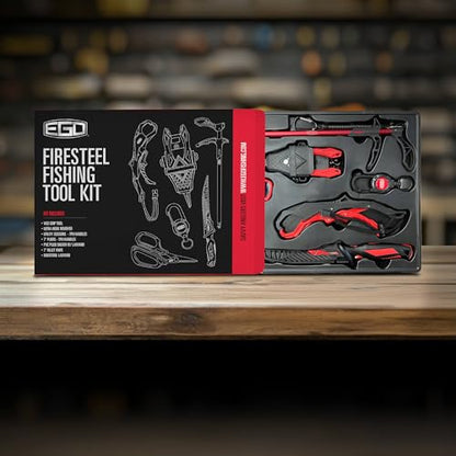 EGO FireSteel Fishing Tool Kit, 7 Pc Pro Angler Set with Pliers, Fillet Knife, Hook Remover, Line Scissors, Vice Grip Tool, Sheath & Lanyard, Freshwater & Saltwater Fishing Gear