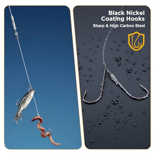 DONQL 5pcs Sea Fishing Rigs, Pre Tie Flapper Pulley Rigs Double Hooks, Deep Drop Snapper Rig for Beach Casting Shore Fishing Flounder Halibut Whiting Striped, 3 Size Available1/0, 2/0, 3/0