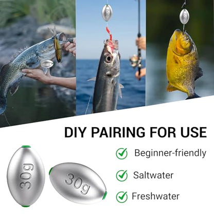 Fishing Egg Lead Sinkers Kit, 20pcs/25pcs Oval Shot Drop Weights Sinker for Bass Carp Catfish Saltwater Freshwater Casting Bottom Fishing Tackle (0.35oz/0.53oz/0.7/1oz) - color: 1oz-20pcs